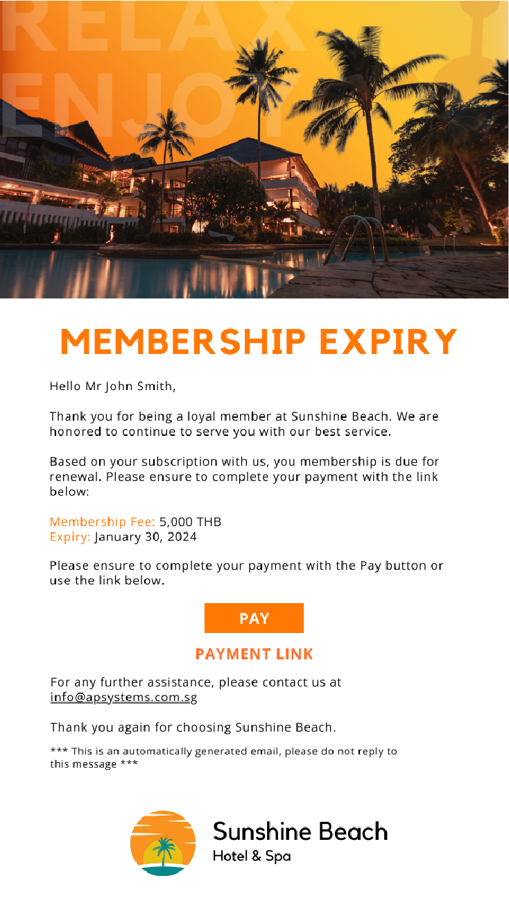 Membership payment template example