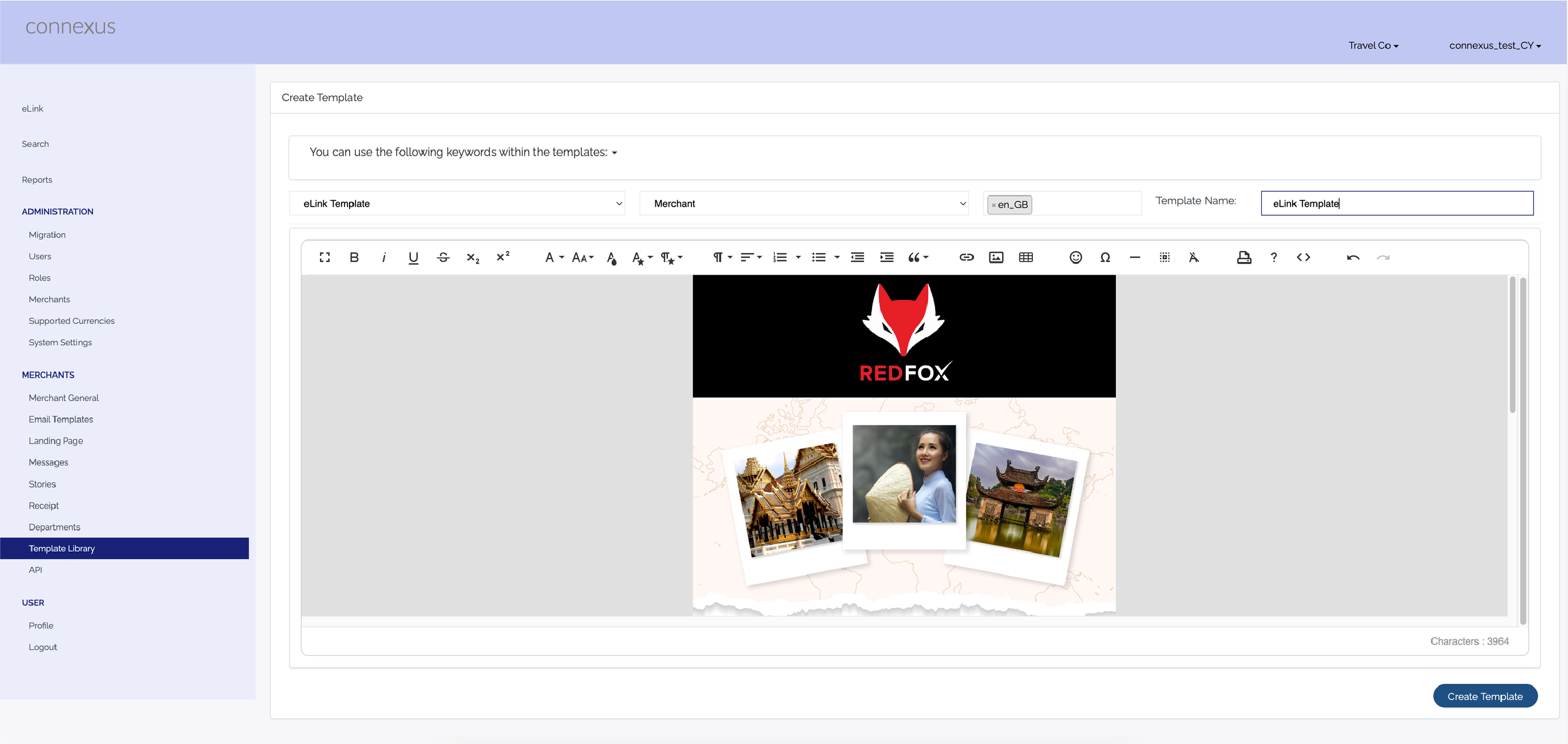 Connexus template builder interface